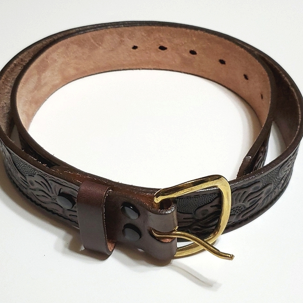 Brushy Creek Brown Embossed Leather Belt, Patricia Nash Style   NWOT